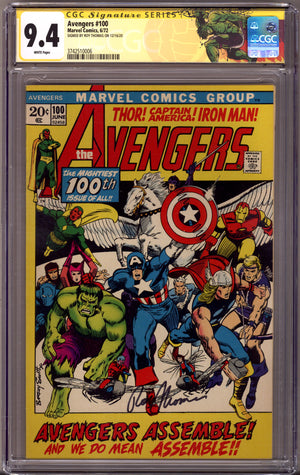The Avengers Vol 1 100 CGC 9.4 (NM) (1972) Signed x1 Cover Roy Thomas