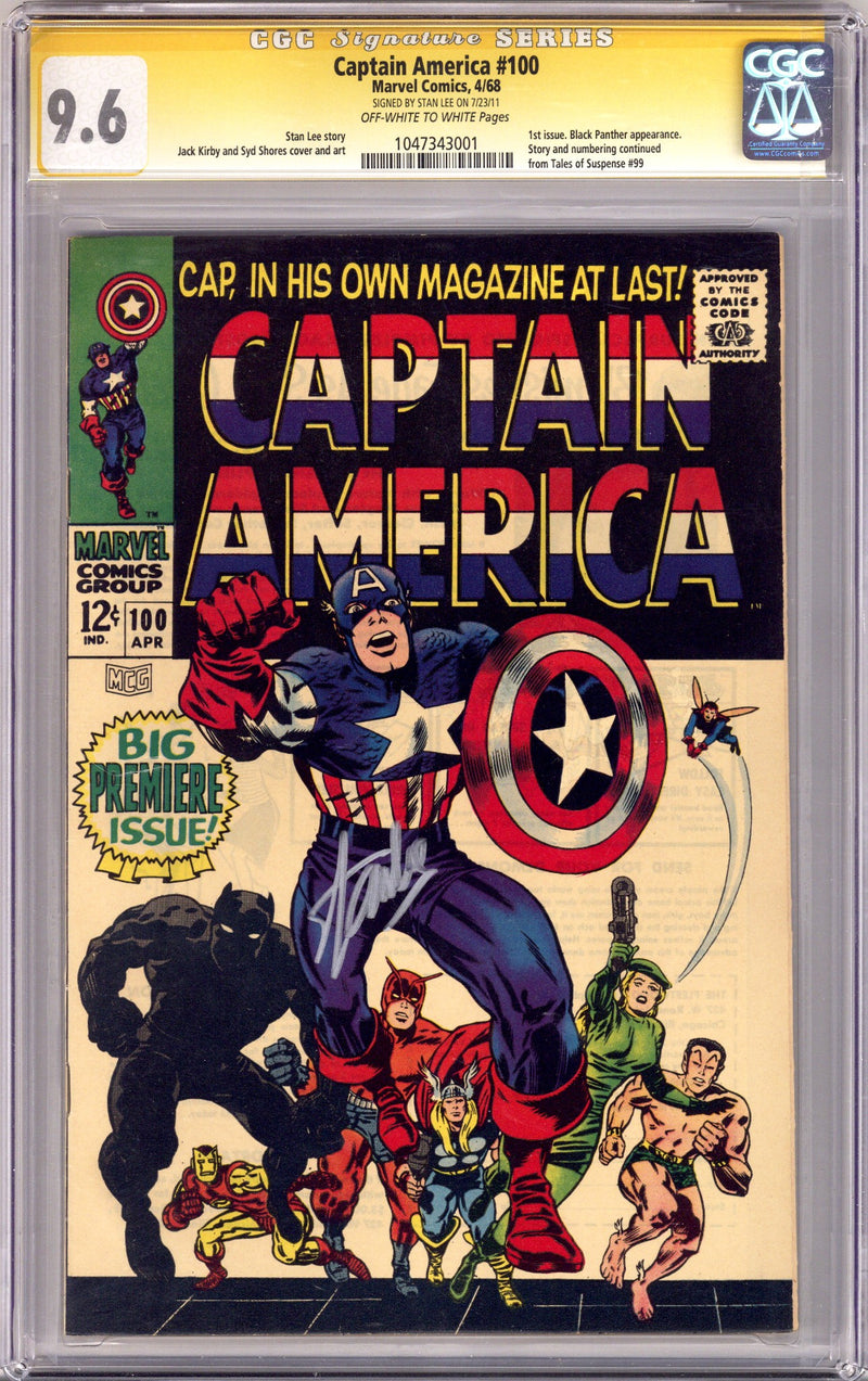 Captain America Vol 1 100 CGC 9.6 (NM+) (1968) Signed x1 Cover Stan Lee