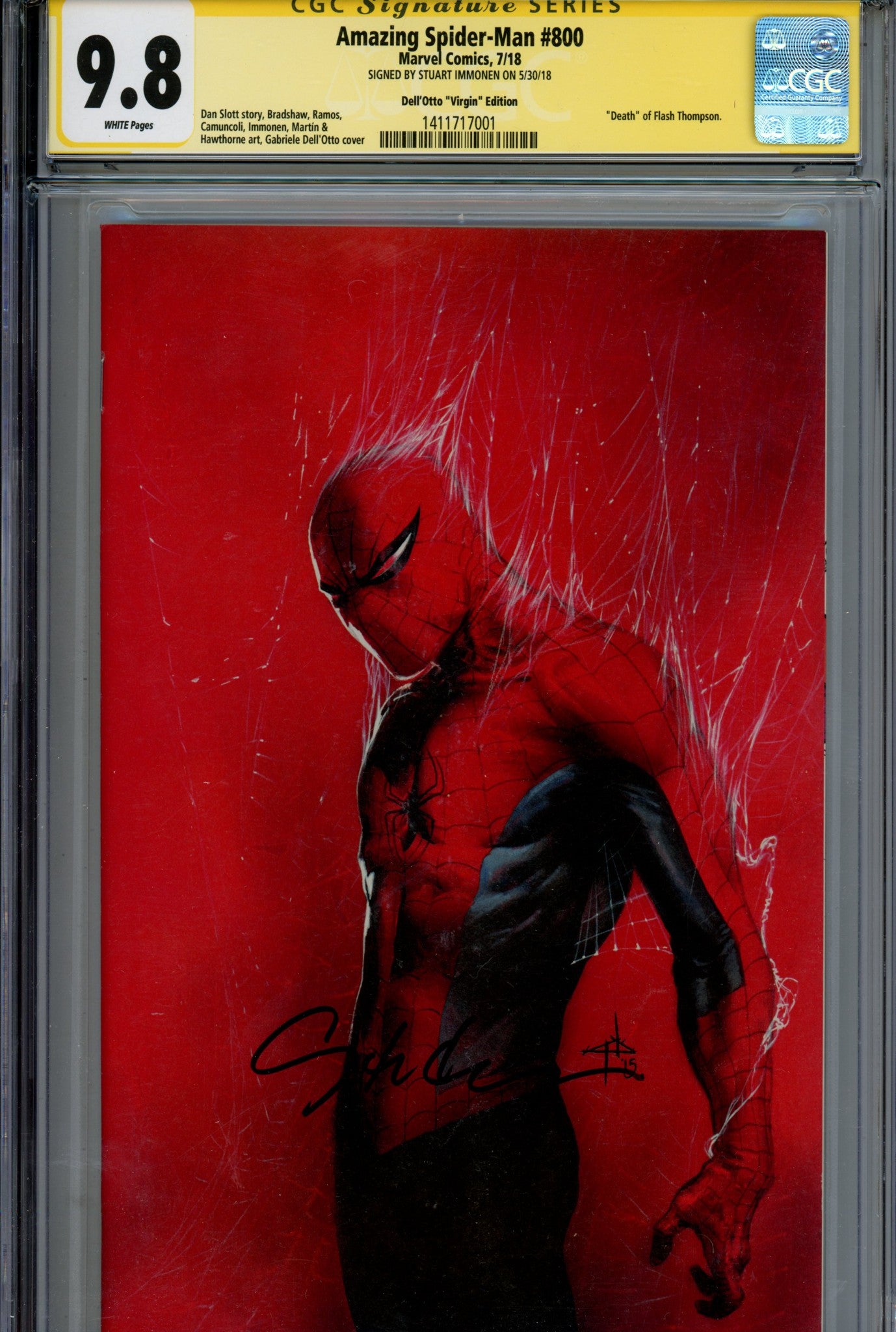 Amazing Spider-Man Vol 4 800 CGC 9.8 (NM/M) (2018) Dell'Otto Virgin Incentive Variant Signed x1 Cover Stuart Immonen 