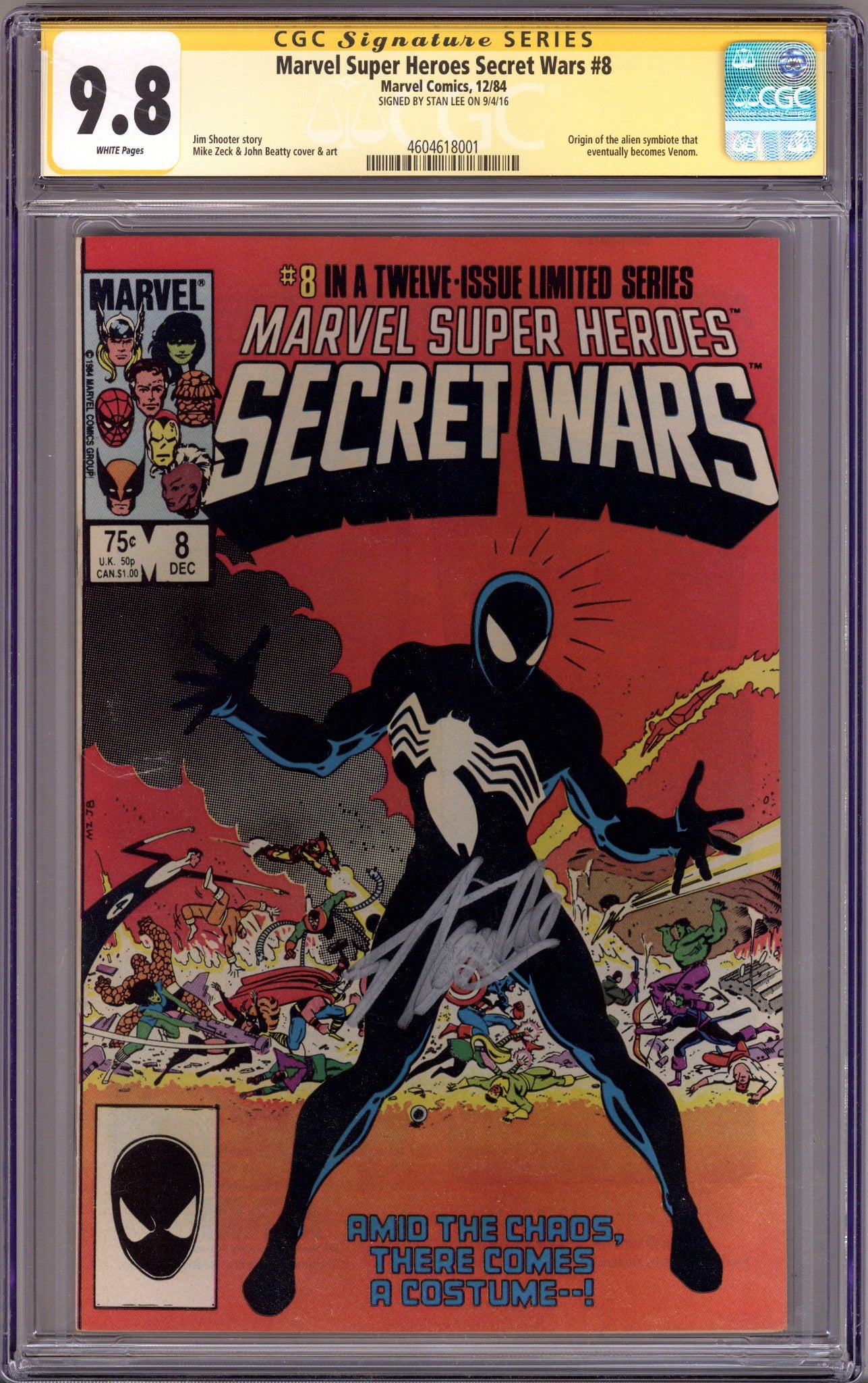 Marvel Super-Heroes Secret Wars 8 CGC 9.8 (NM/M) (1984) Signed x1 Cover Stan Lee 
