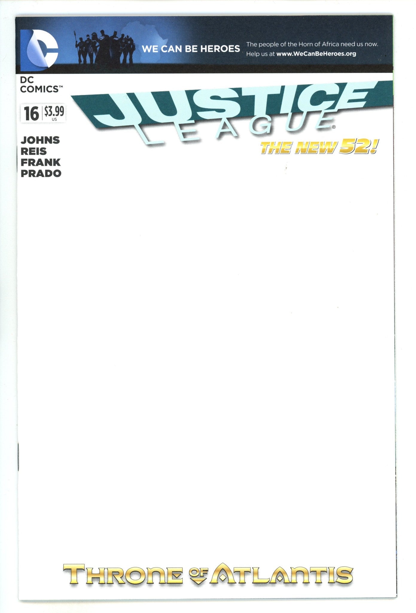 Justice League Vol 1 16 High Grade (2013) Blank Variant 