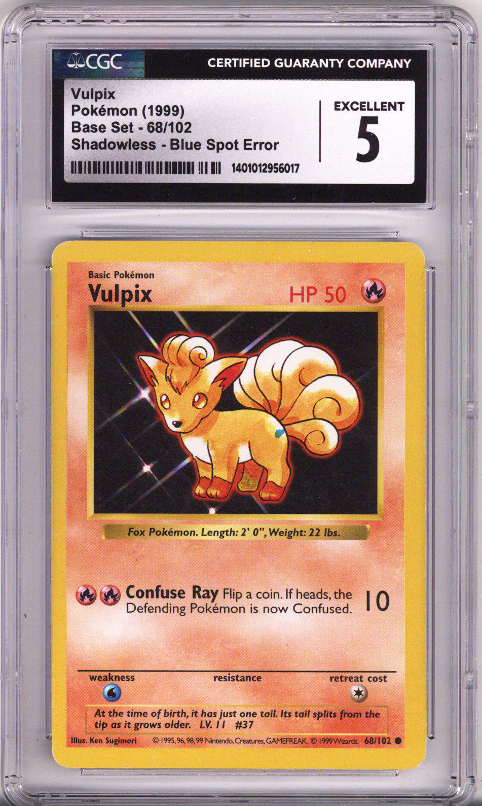 Pokemon Base Set Vulpix Shadowless Blue Spot Error CGC Excellent 5 (1999)