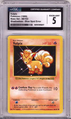 Pokemon Base Set Vulpix Shadowless Blue Spot Error CGC Excellent 5 (1999)