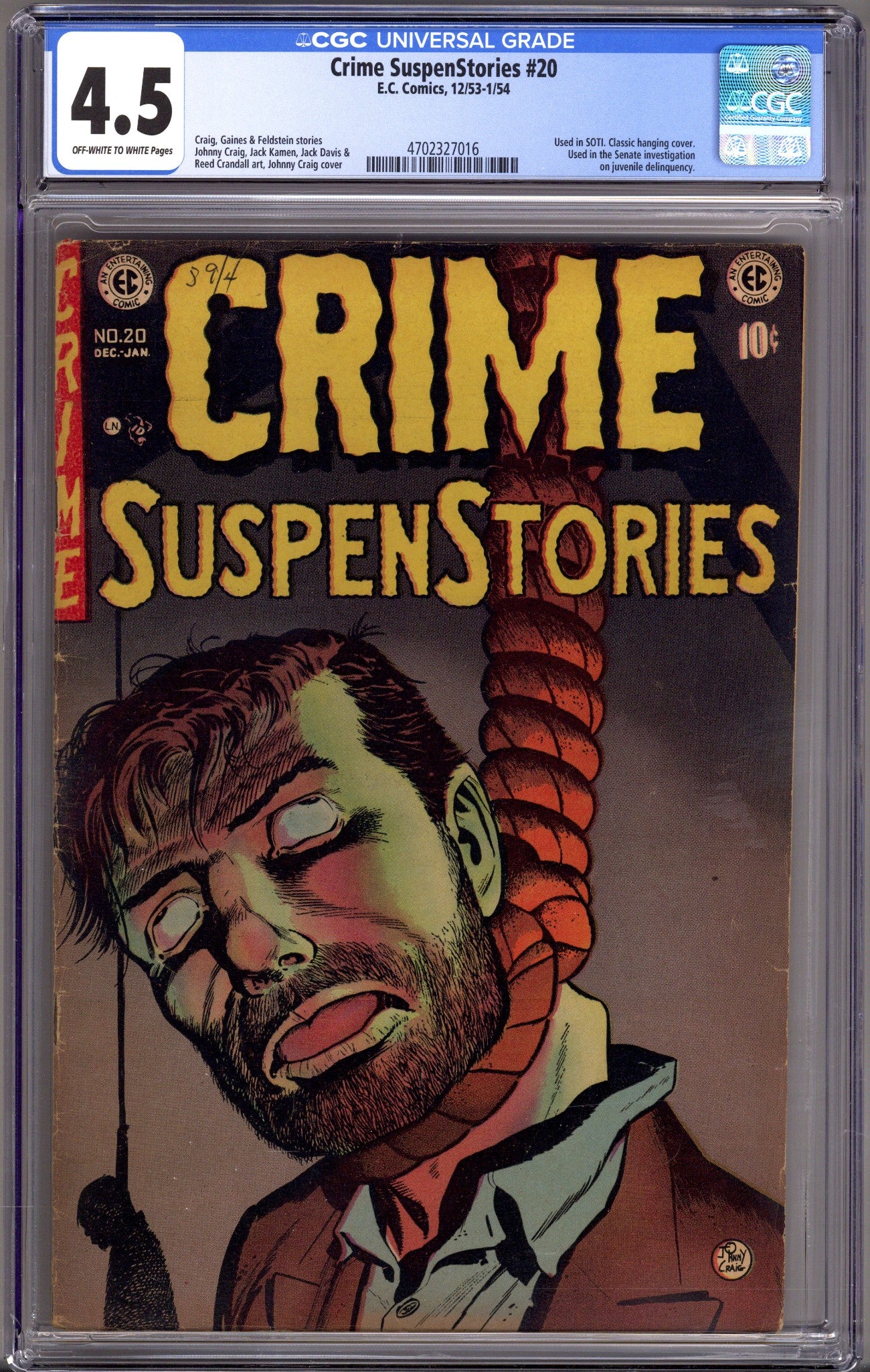 Crime SuspenStories Vol 1 20 CGC 4.5 (VG+) (1953) 
