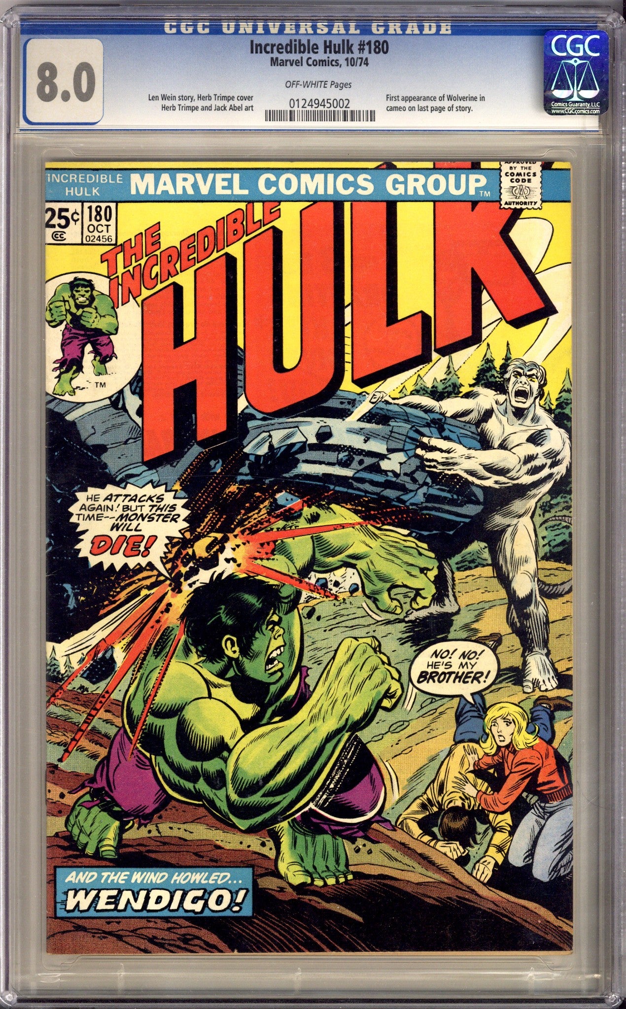 The Incredible Hulk Vol 1 180 CGC 8.0 (VF) (1974) 