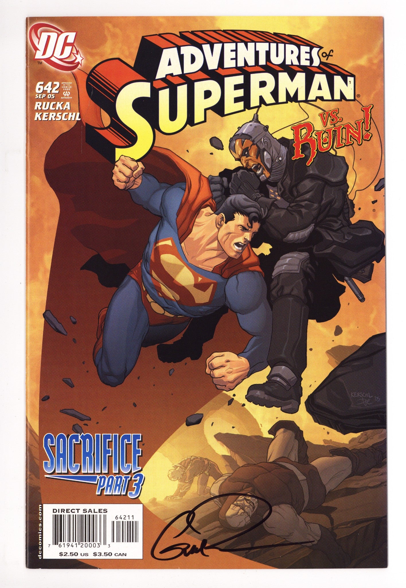 Adventures of Superman Vol 1 642 VF (8.0) (2005) Signed x1 Cover Greg Rucka 
