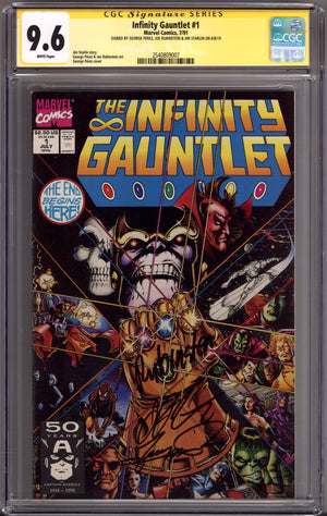The Infinity Gauntlet Vol 1 1 CGC 9.6 (NM+) (1991) Signed x3 Cover Perez, Rubinstein & Starlin