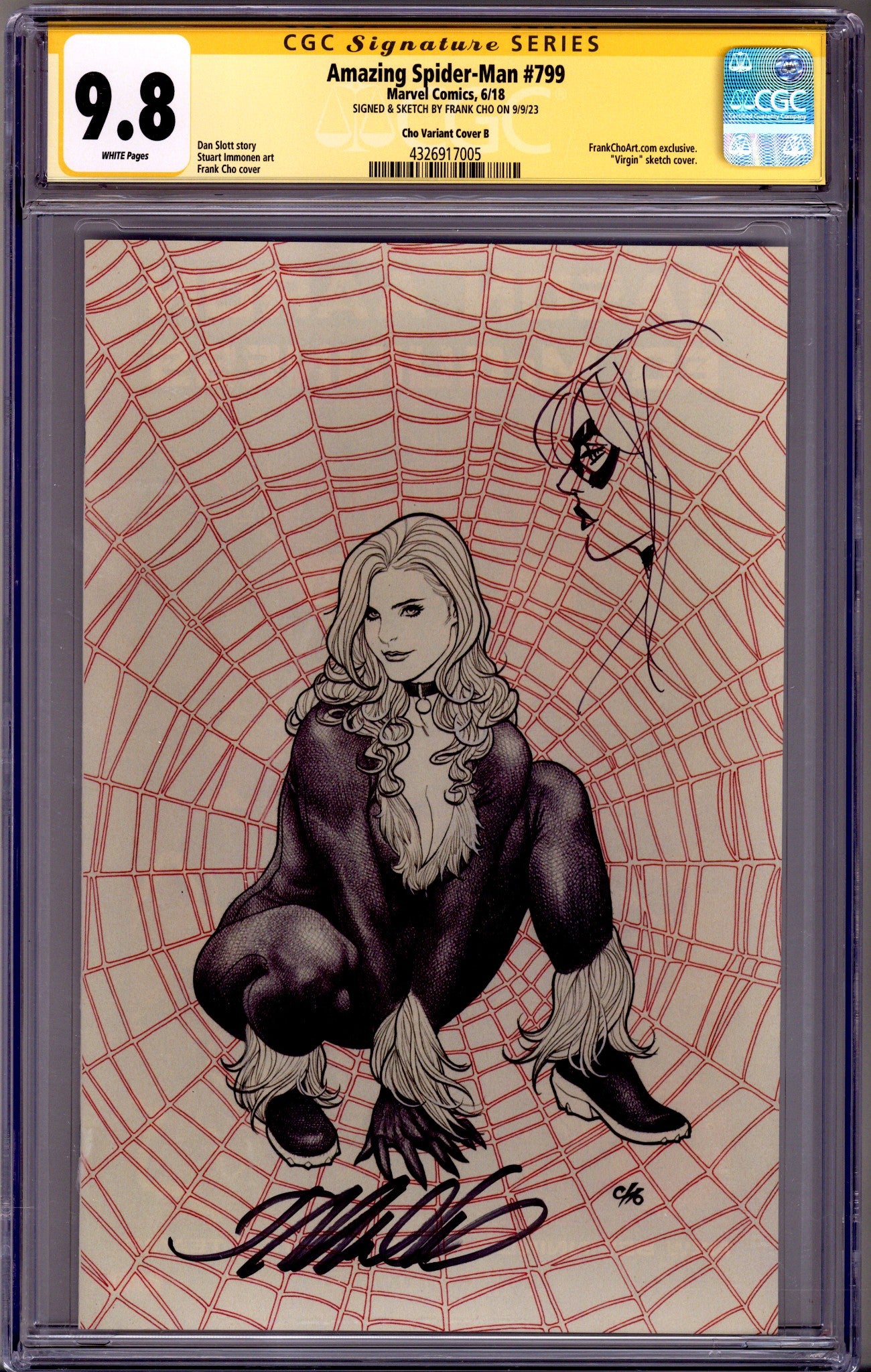 Amazing Spider-Man Vol 4 799 CGC 9.8 (NM/M) Scuffed Case (2018) Cho Virgin Exclusive Variant Signed / Remarked x1 Cover Frank Cho 