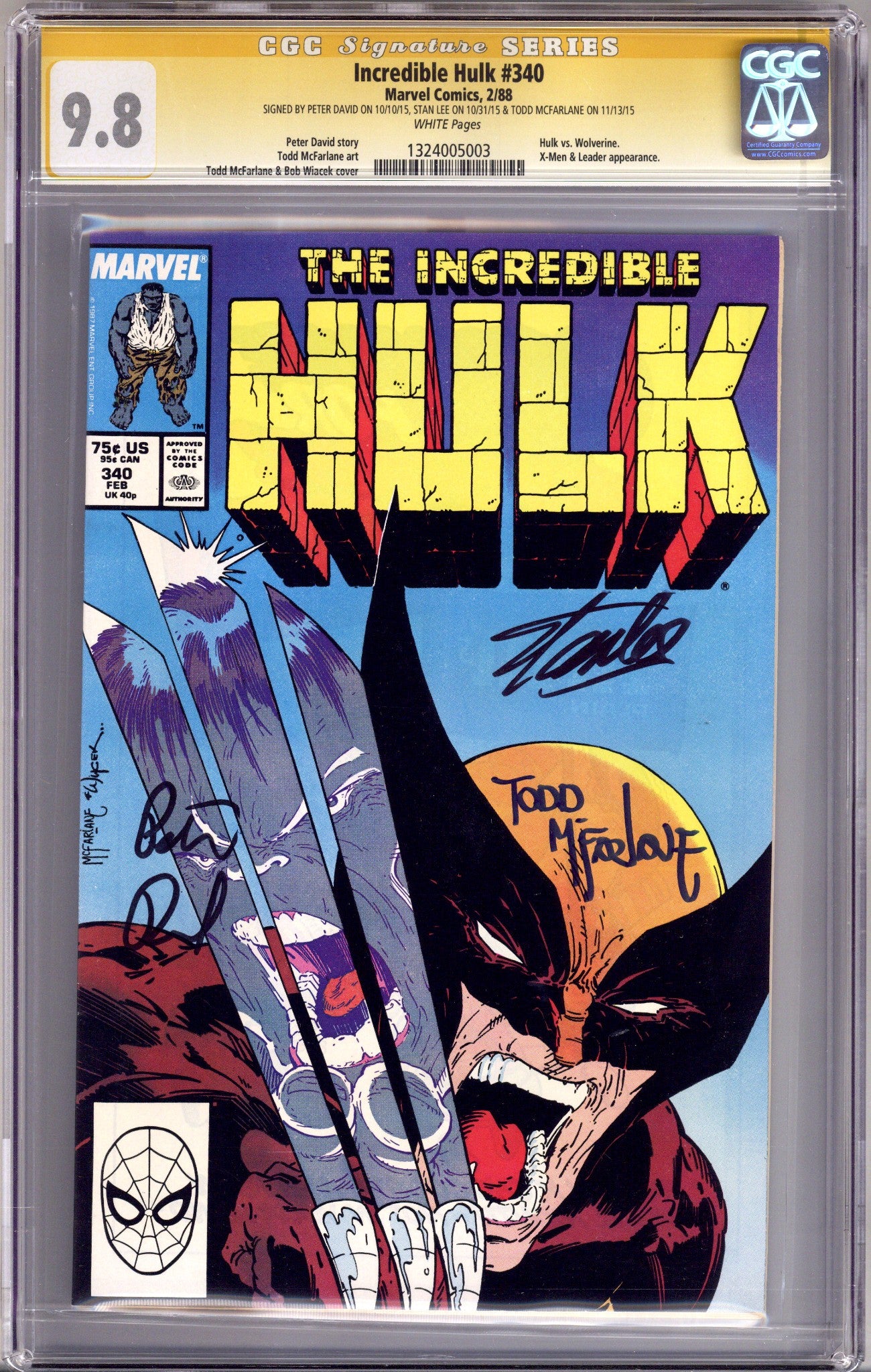 The Incredible Hulk Vol 1 340 CGC 9.8 (NM/M) (1988) Signed x3 Cover Stan Lee, McFarlane, David 