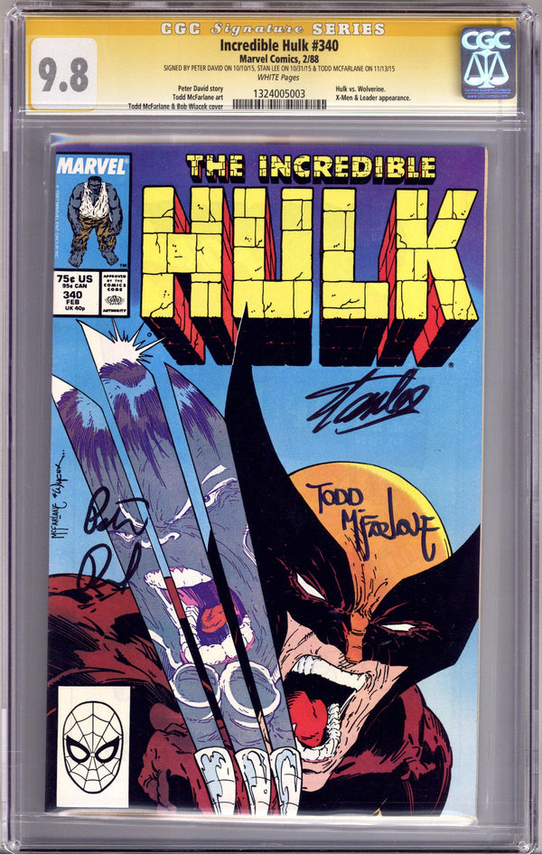 The Incredible Hulk Vol 1 340 CGC 9.8 (NM/M) (1988) Signed x3 Cover Stan Lee, McFarlane, David