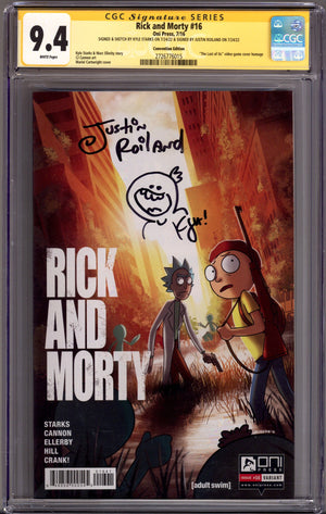 Rick and Morty Vol 1 16 CGC 9.4 (NM)   (2016) Cartwright     Exclusive Variant  Signed x2 Cover Justin Roiland & Kyle Starks (Sketch)
