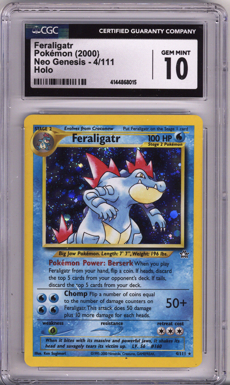 Pokemon Neo Genesis Feraligatr CGC Gem Mint 10 (2000)
