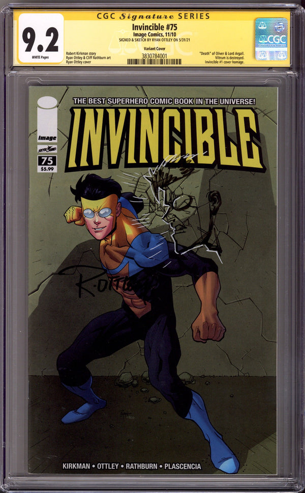 Invincible 75 CGC 9.2 (NM-) Invincible Sketch (2010) Ottley Incentive Variant Signed / Remarked x1 Cover Ryan Ottley