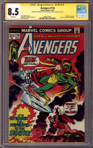 The Avengers Vol 1 116 CGC 8.5 (VF+) (1973) Signed x2 Cover Elizabeth Olsen & Paul Bettany