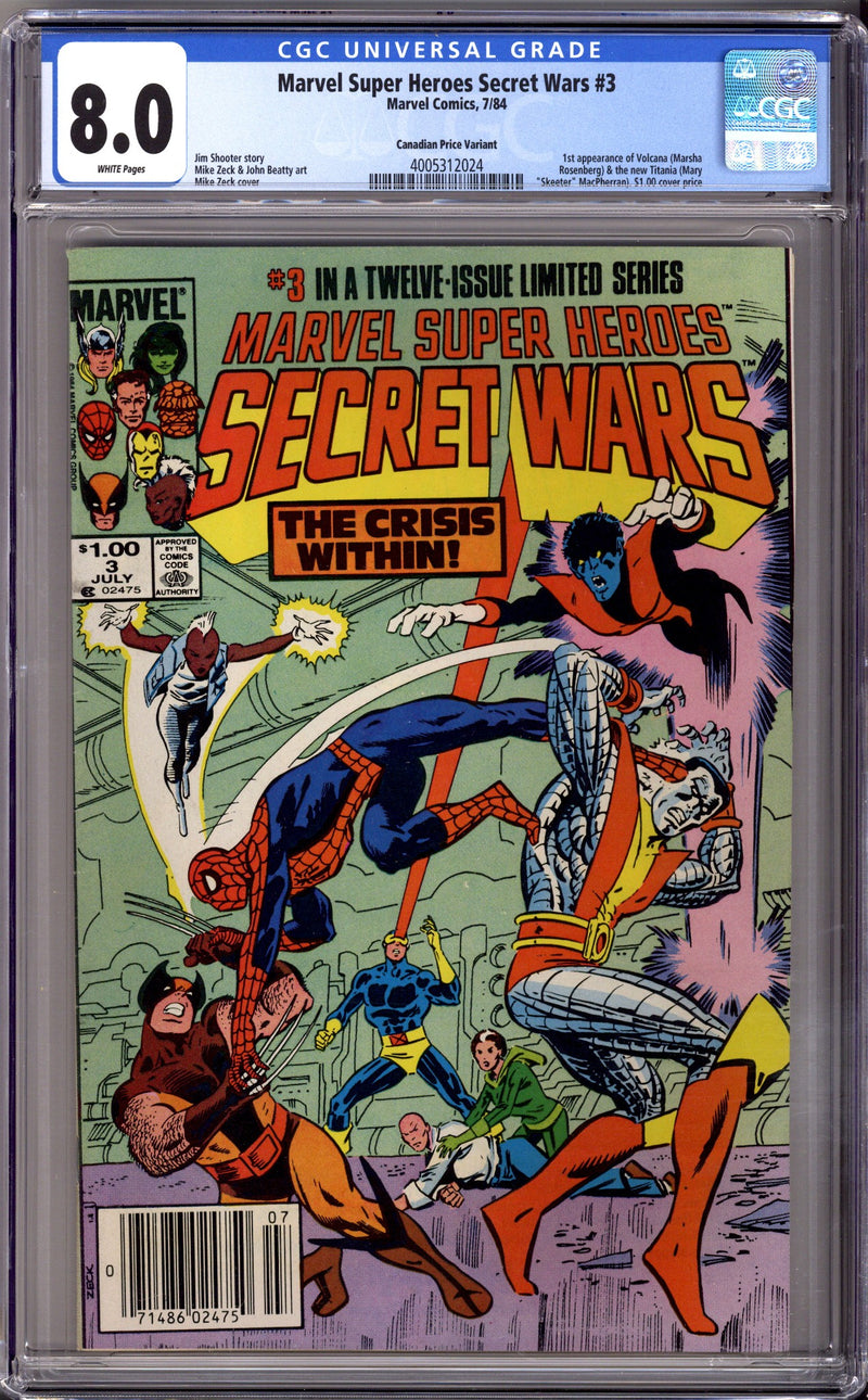 Marvel Super-Heroes Secret Wars 3 CGC 8.0 (VF) (1984) Canadian Price Variant 