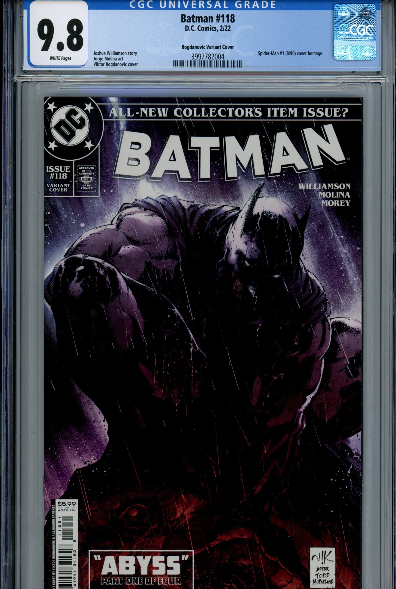 Batman Vol 3 118 CGC 9.8 (NM/M) (2022) Bogdanovic Homage Variant 