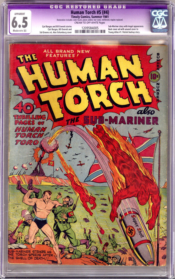 The Human Torch Vol 1 5 CGC 6.5 (FN+) Restored (1941)