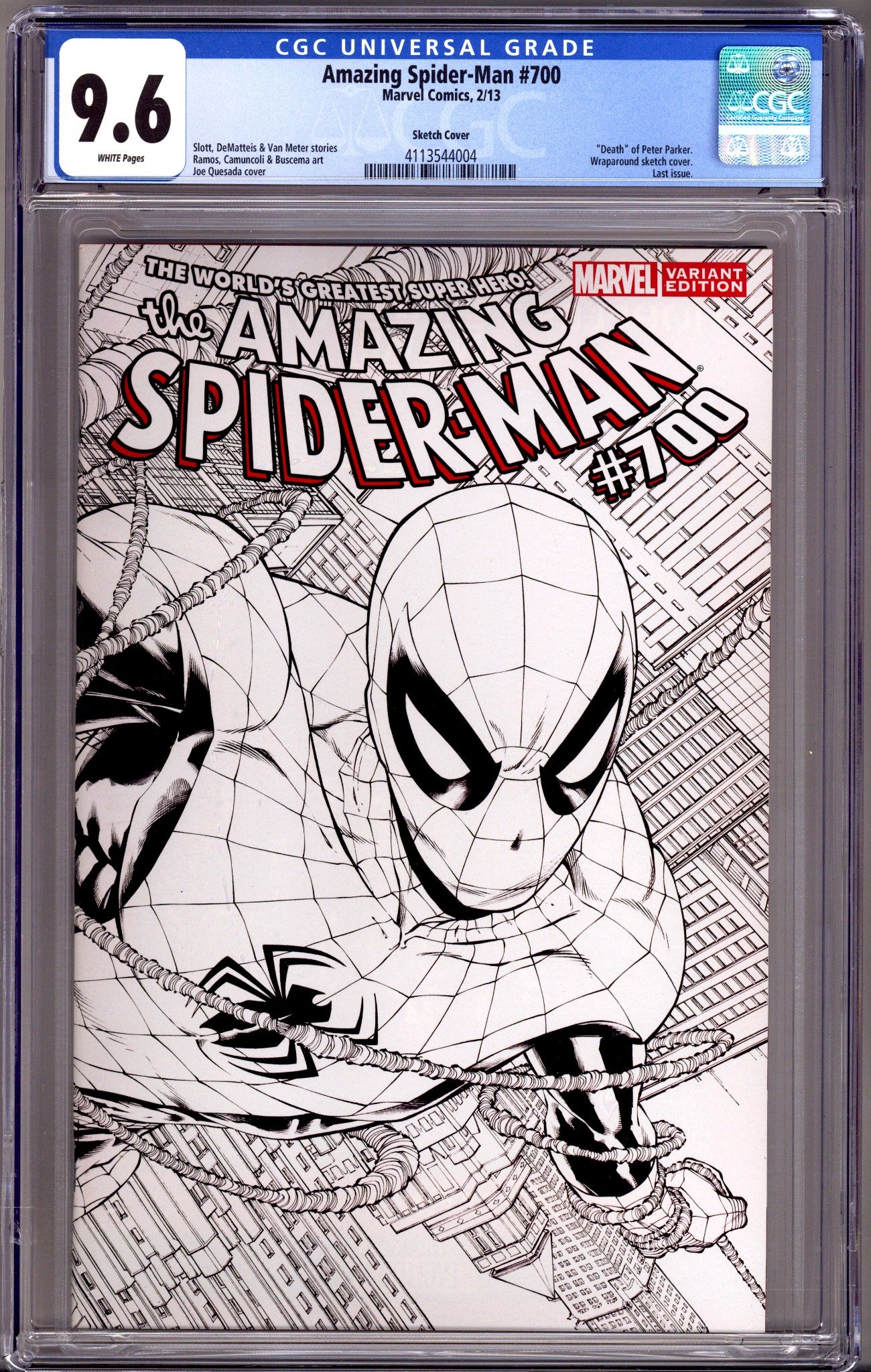 The Amazing Spider-Man Vol 2 700 CGC 9.6 (NM+) (2013) Quesada Sketch Incentive Variant 