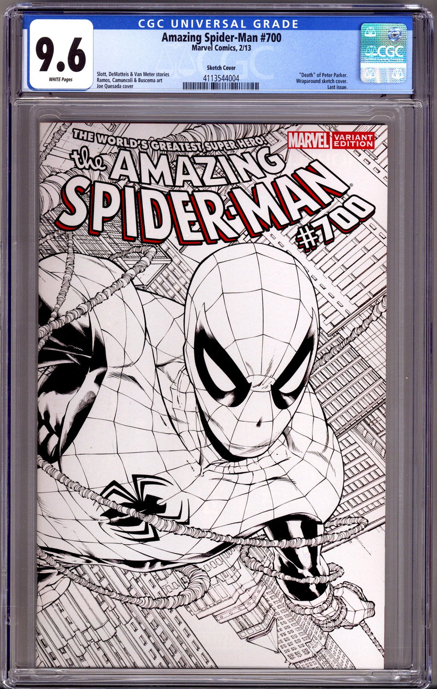 The Amazing Spider-Man Vol 2 700 CGC 9.6 (NM+) (2013) Quesada Sketch Incentive Variant 