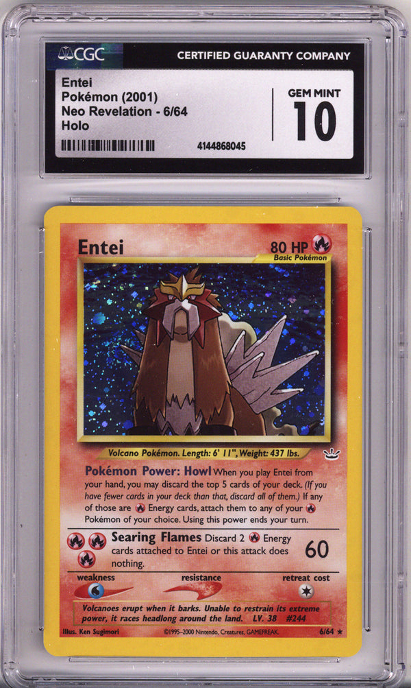 Pokemon Neo Revelation Entei 6/64 CGC Gem Mint 10 (2001)