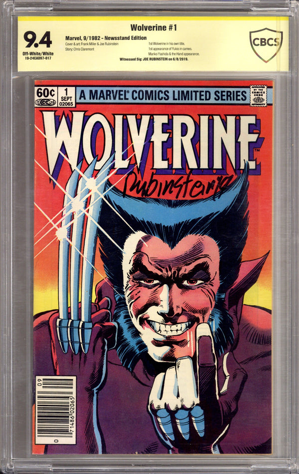 Wolverine Vol 1 1 CBCS 9.4 (NM)   (1982)     Newsstand  Signed x1 Cover Joe Rubinstein