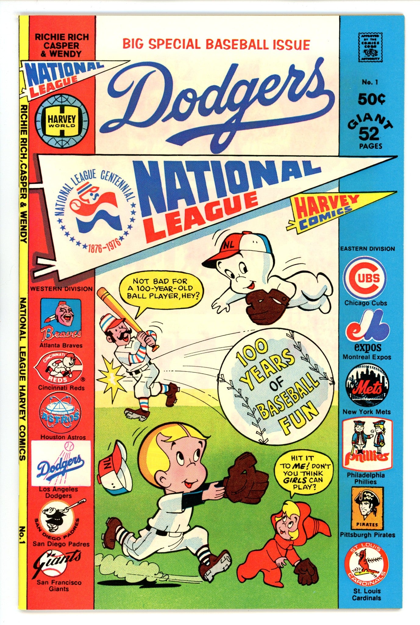 Richie Rich, Casper and Wendy -- National League 1 NM (9.4) Dodgers Ad Back Cover (1976) 