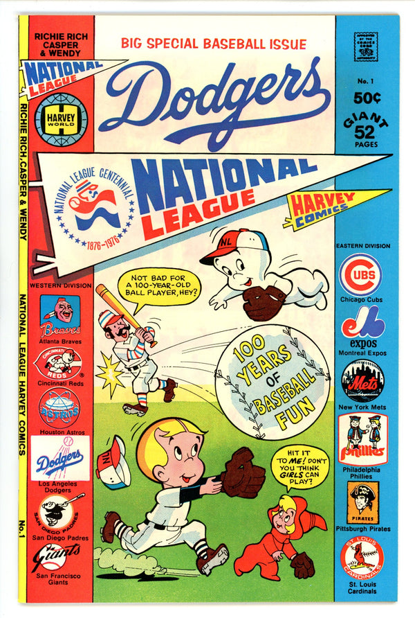Richie Rich, Casper and Wendy -- National League 1 NM (9.4) Dodgers Ad Back Cover (1976)