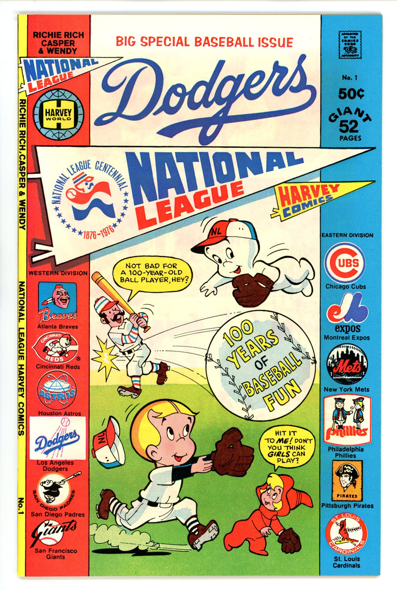 Richie Rich, Casper and Wendy -- National League 1 NM (9.4) Dodgers Ad Back Cover (1976) 