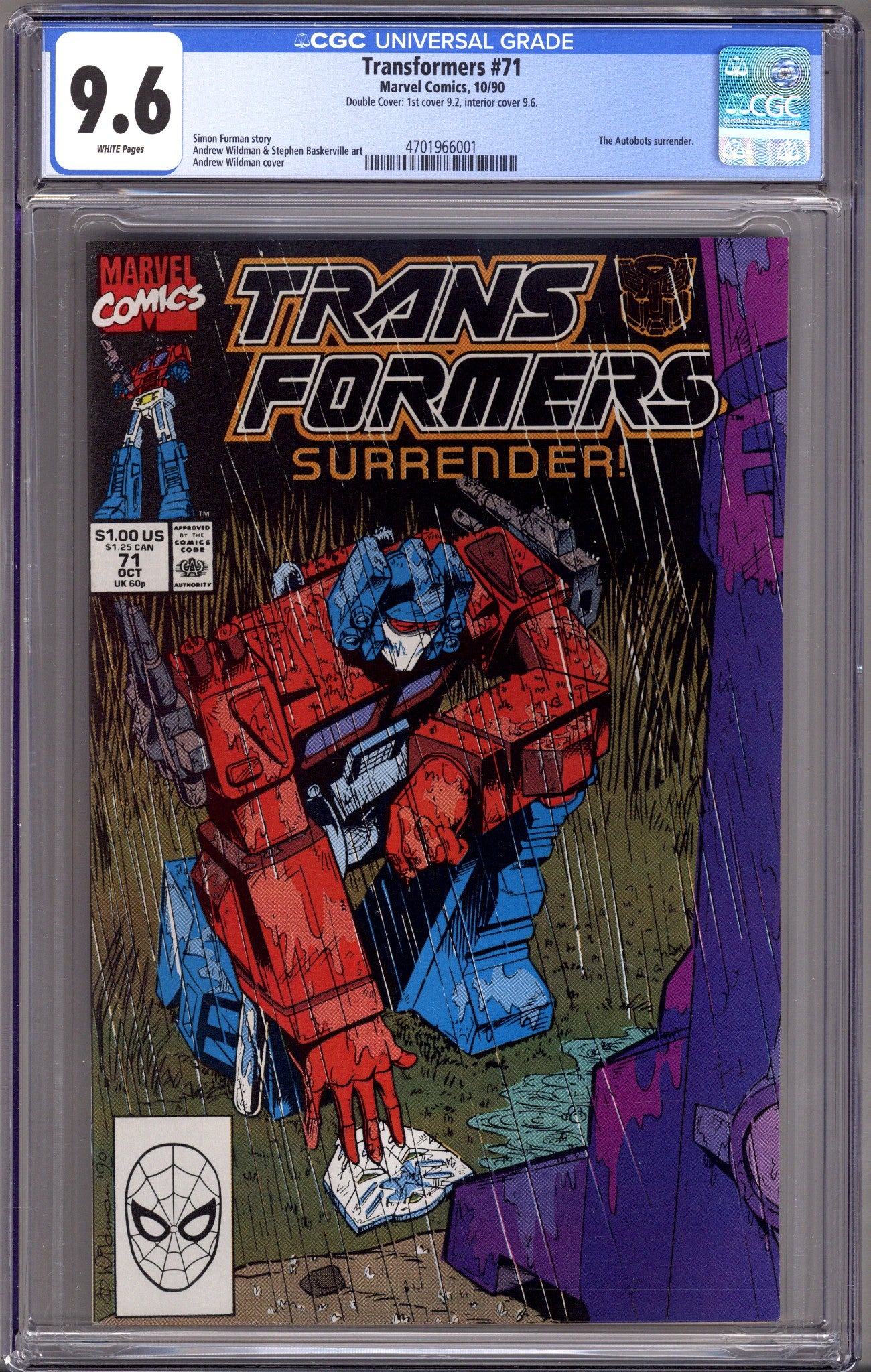 The Transformers 71 CGC 9.6 (NM+) Double Cover (1990) 