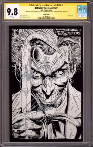 Batman: Three Jokers 1 CGC 9.8 (NM/M) (2020) Fabok B&W Incentive Variant Signed x3 Cover Fabok, Anderson & Johns