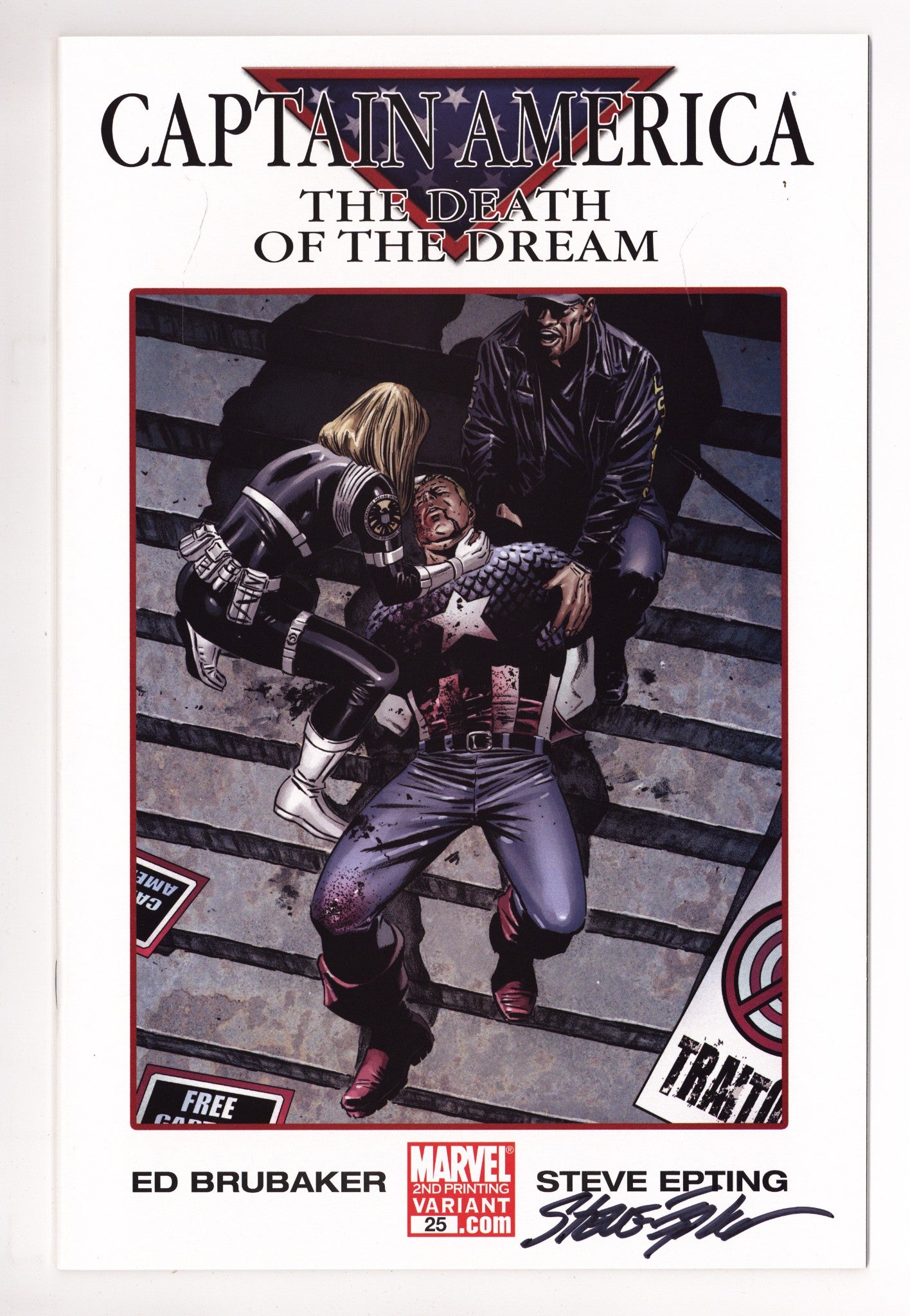 Captain America Vol 5 25 VF/NM (9.0) (2007) 2nd Print Signed x1 Cover Steve Epting 