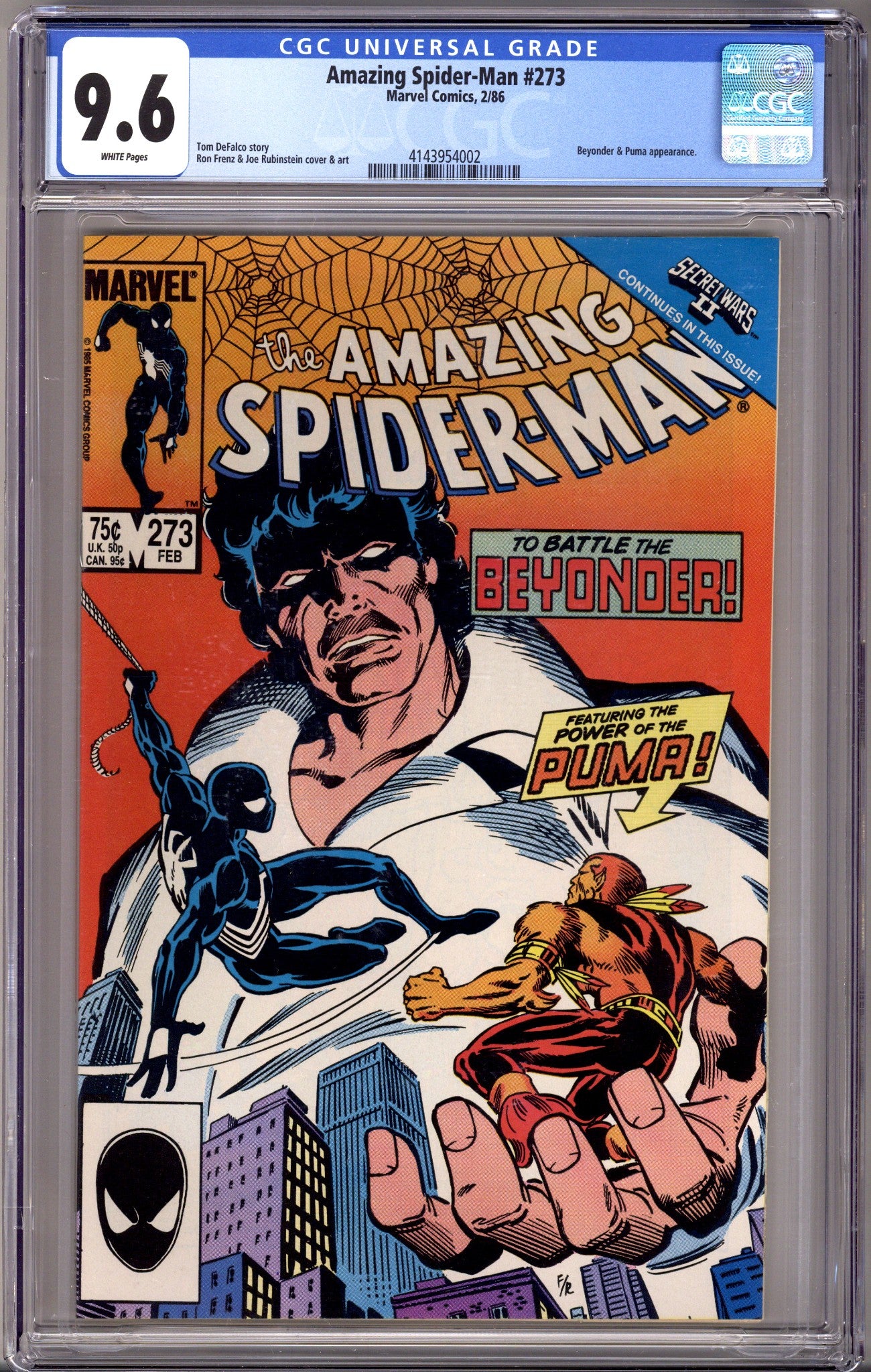 The Amazing Spider-Man Vol 1 273 CGC 9.6 (NM+) (1986) 