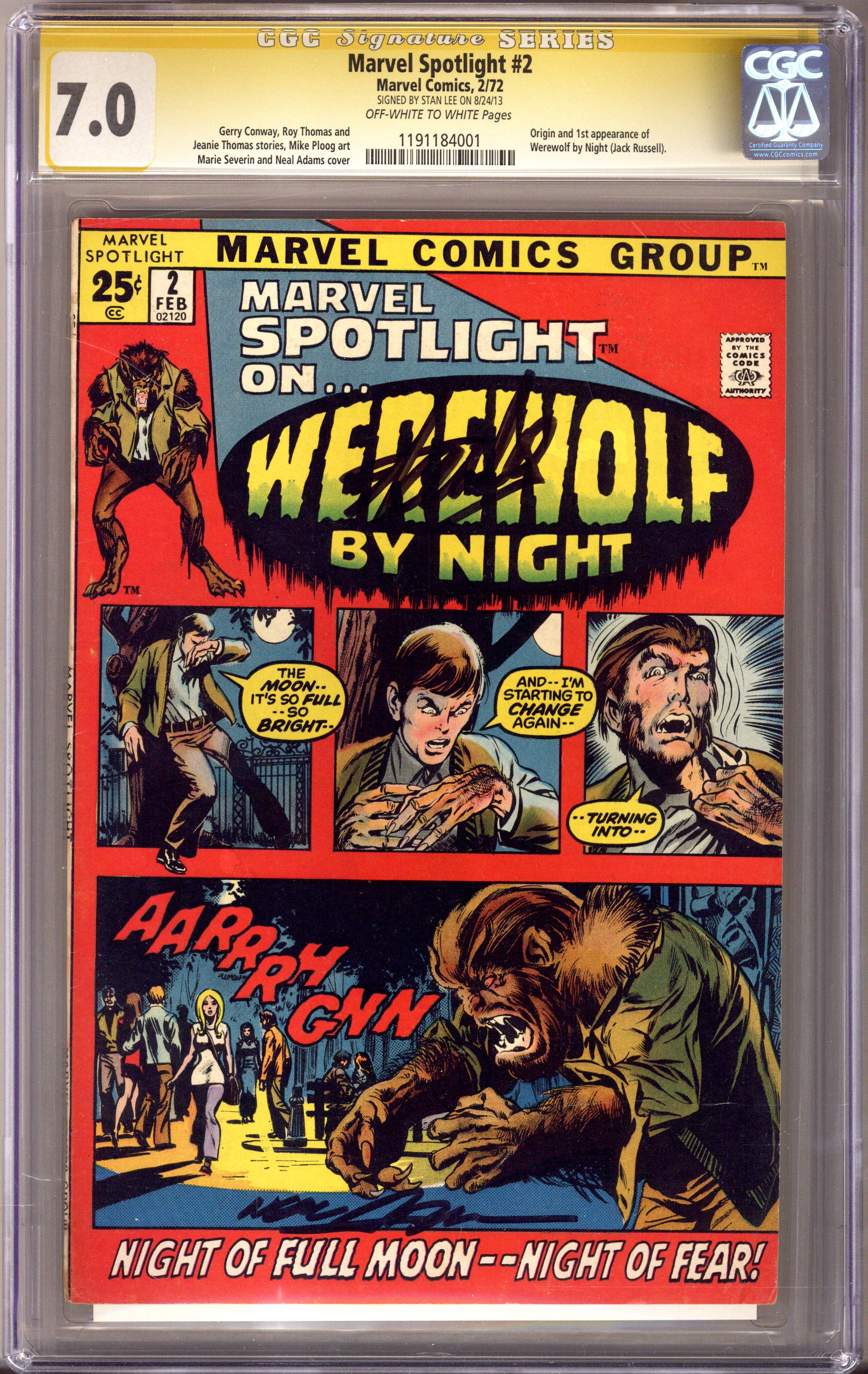 Marvel Spotlight Vol 1 2 CGC 7.0 (FN/VF) (1972) Signed x2 Cover Stan Lee & Neal Adams 