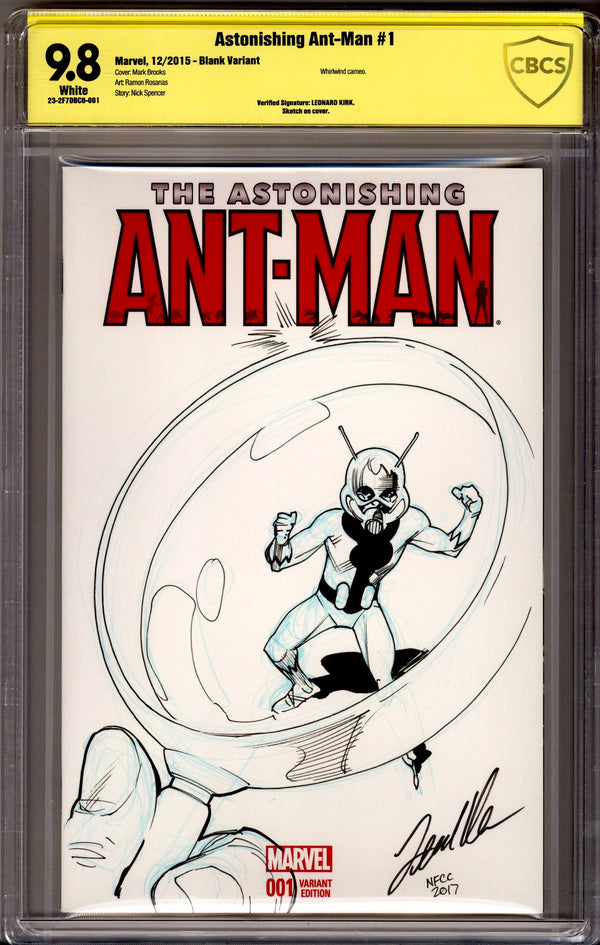 The Astonishing Ant-Man Vol 1 1 CBCS 9.8 (NM/M) (2015) Blank Variant Signed / Remarked x1 Cover Leonard Kirk