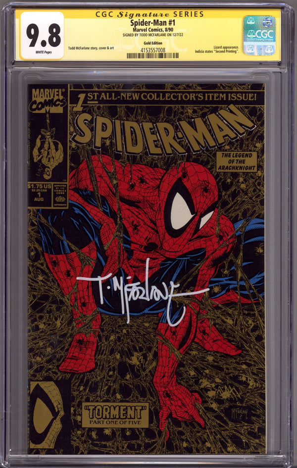 Spider-Man Vol 1 1 CGC 9.8 (NM/M) Gold 2nd Print (1990) Signed (White) x1 Cover Todd McFarlane