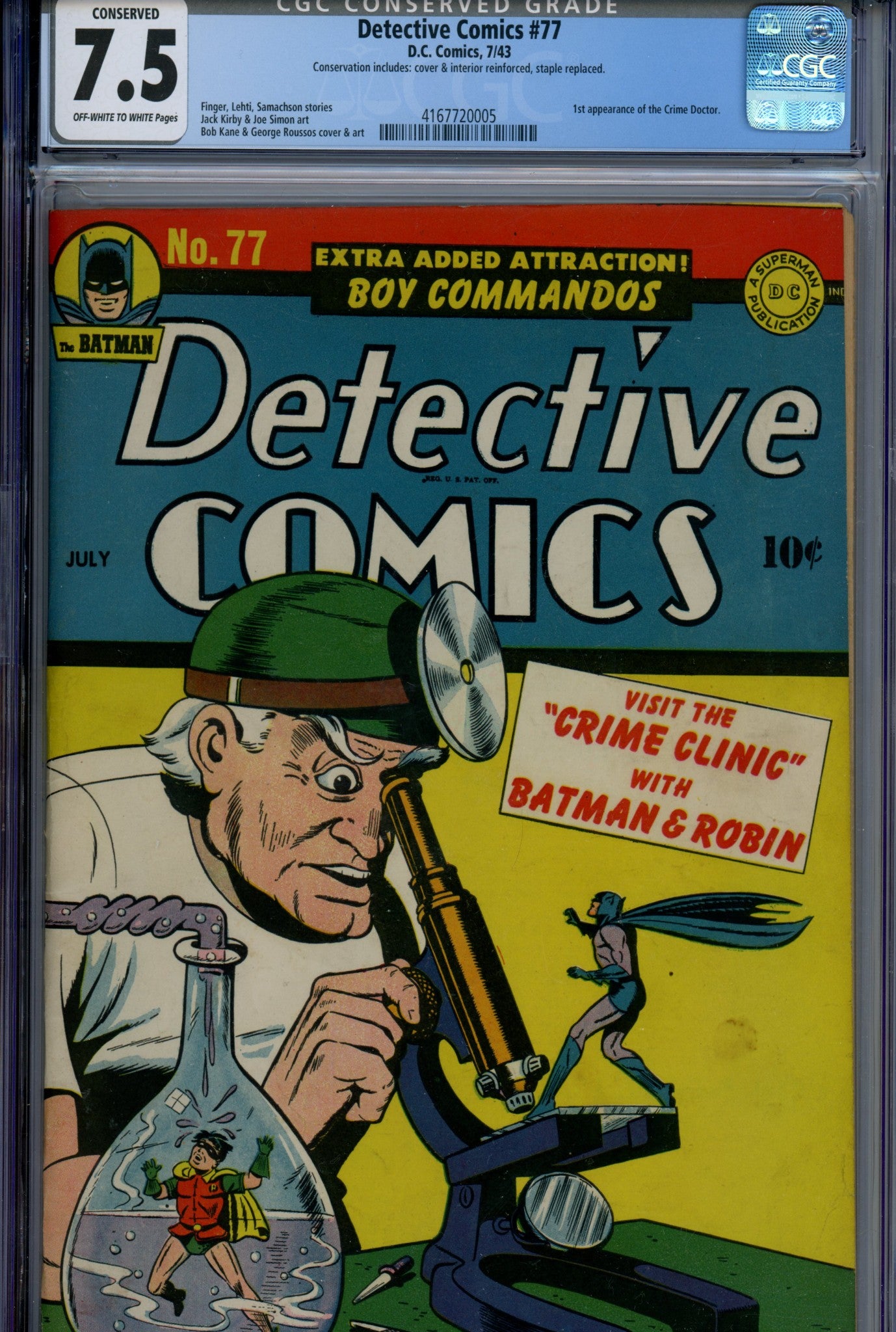 Detective Comics Vol 1 77 CGC 7.5 (VF-) Conserved (1943) 