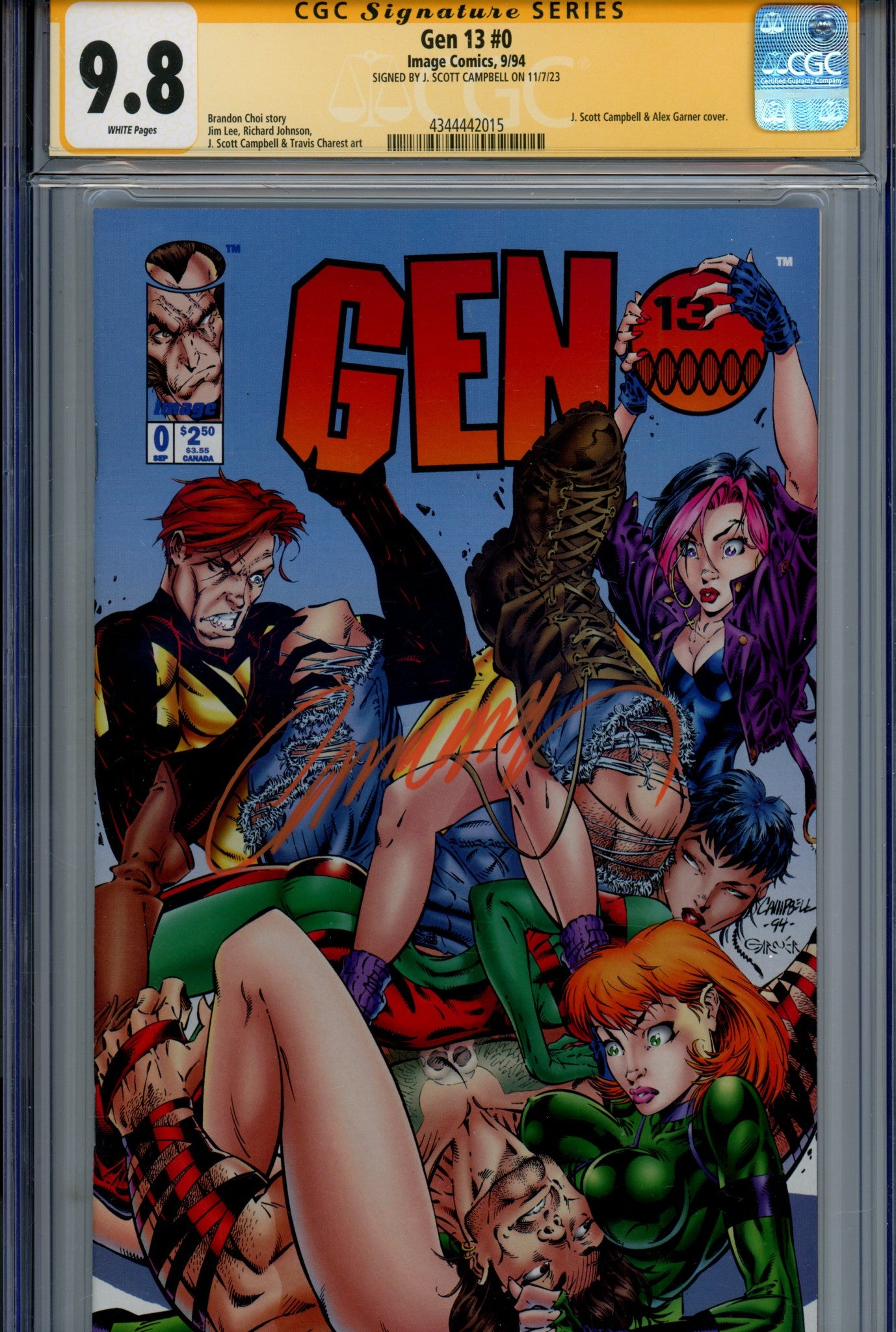 Gen 13 Vol 1 0 CGC 9.8 (NM/M) (1994) Signed x1 Cover J. Scott Campbell 