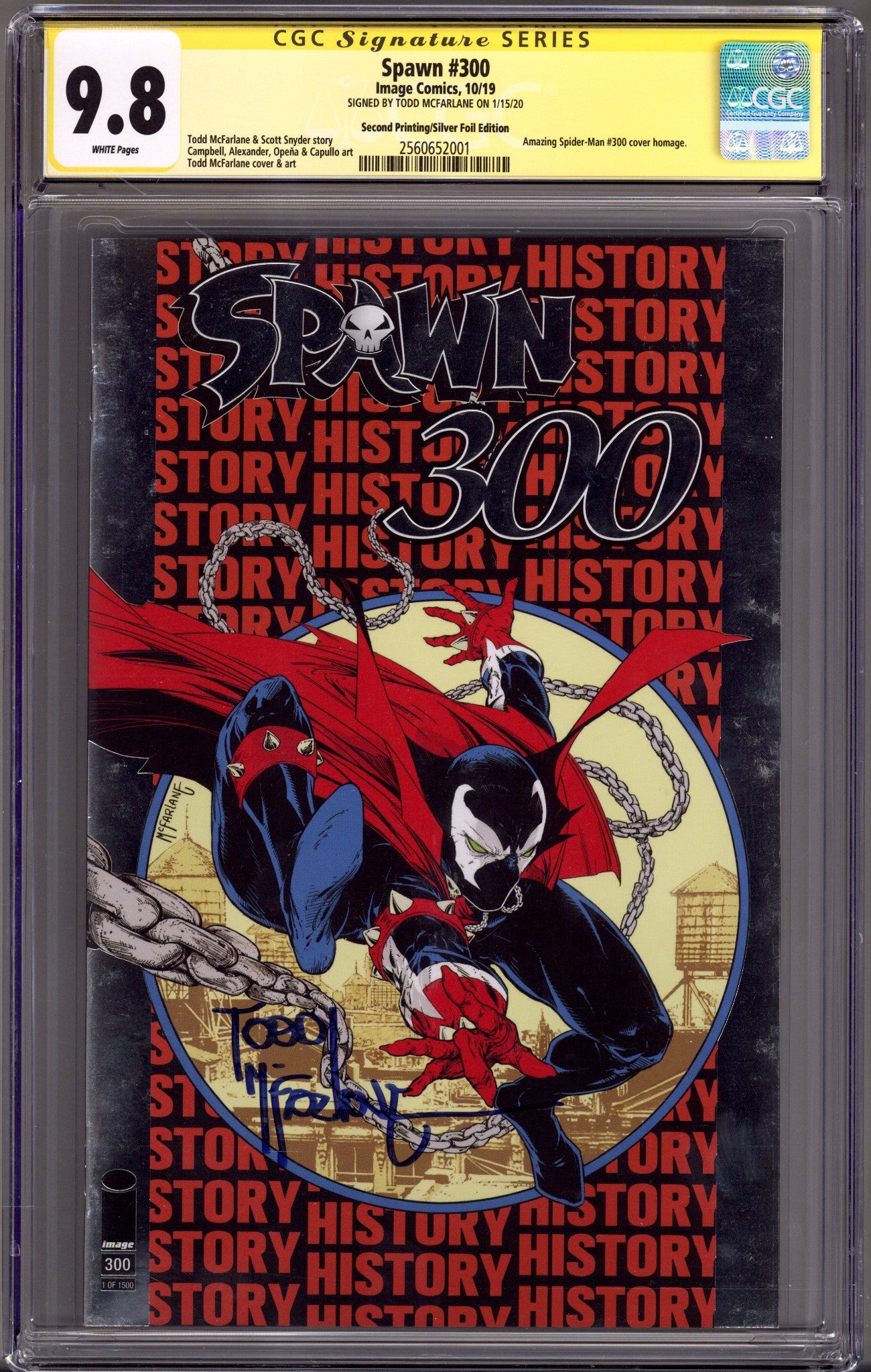 Spawn 300 CGC 9.8 (NM/M) (2019) Silver Foil 2nd Print Signed x1 Cover Todd McFarlane 