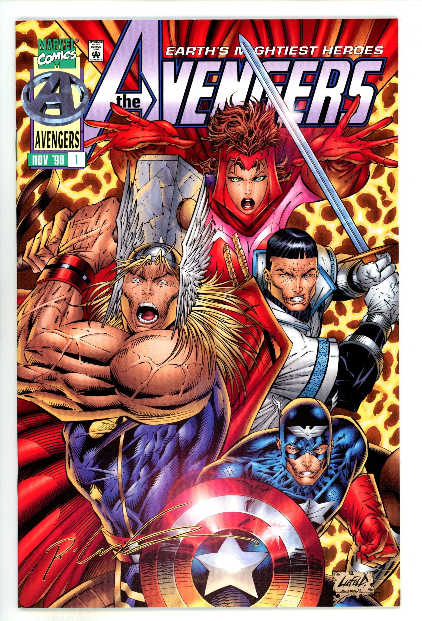 Avengers Vol 2 1 VF- (7.5) Stamped Rob Liefeld Gold Singnature (1996) 