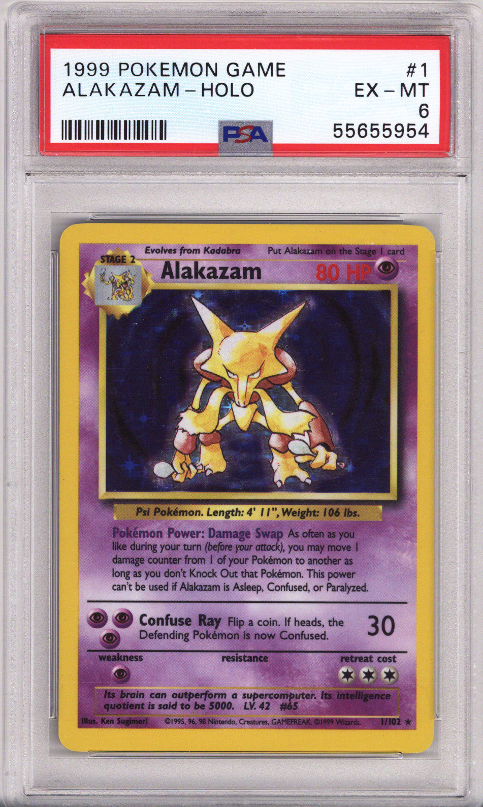 Pokemon Base Set Alakazam PSA Ex-Nm 6 (1999)