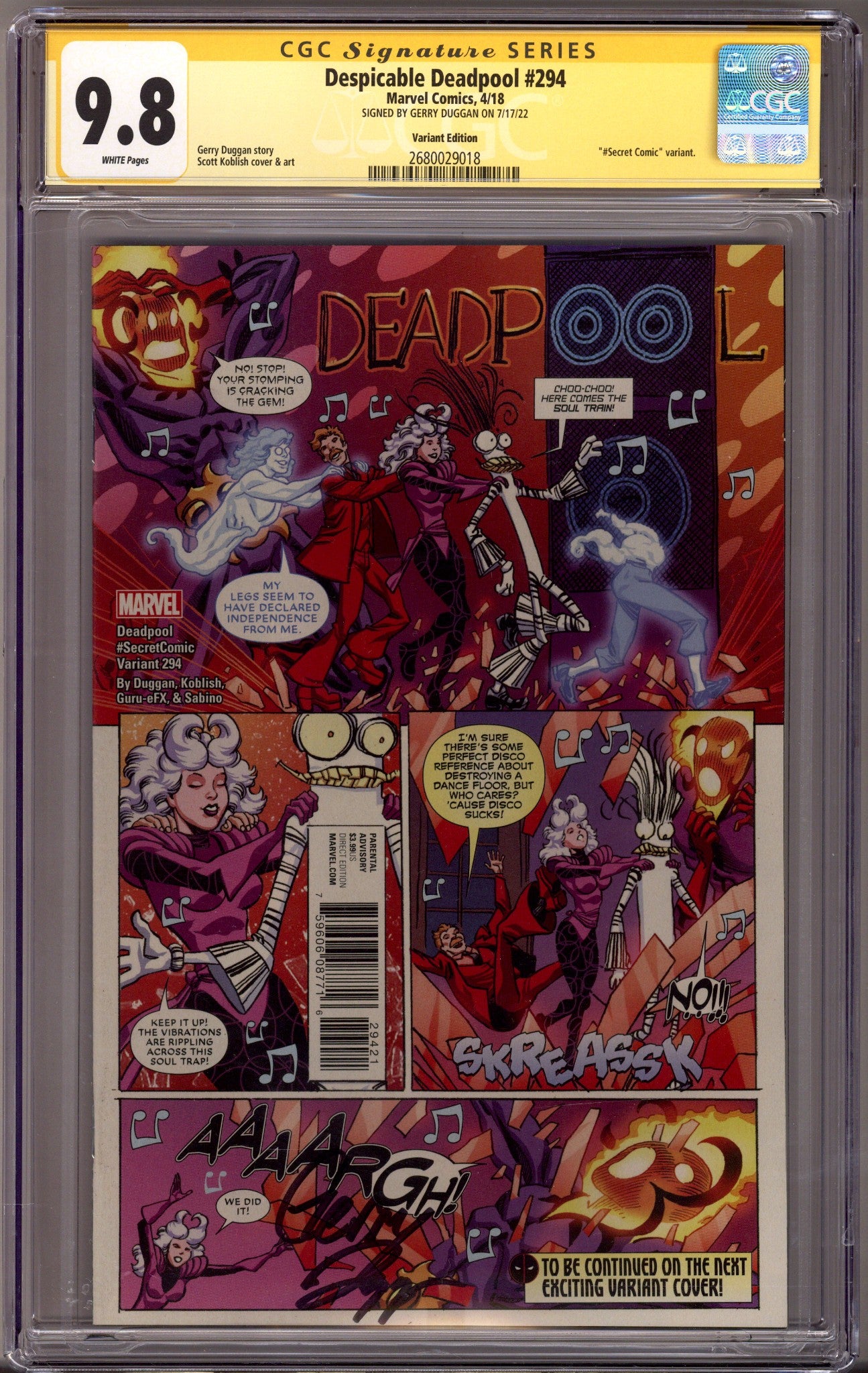 Despicable Deadpool 294 CGC 9.8 (NM/M) (2018) Koblish Secret Variant Signed x1 Cover Gerry Duggan 