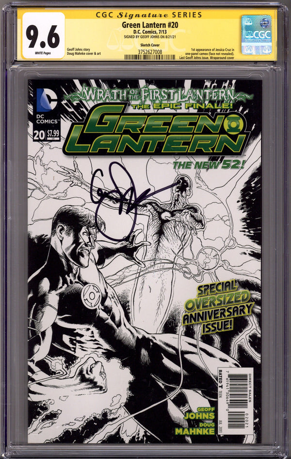 Green Lantern Vol 5 20 CGC 9.6 (NM+) (2013) Mahnke B&W Incentive Variant Signed x1 Cover Geoff Johns