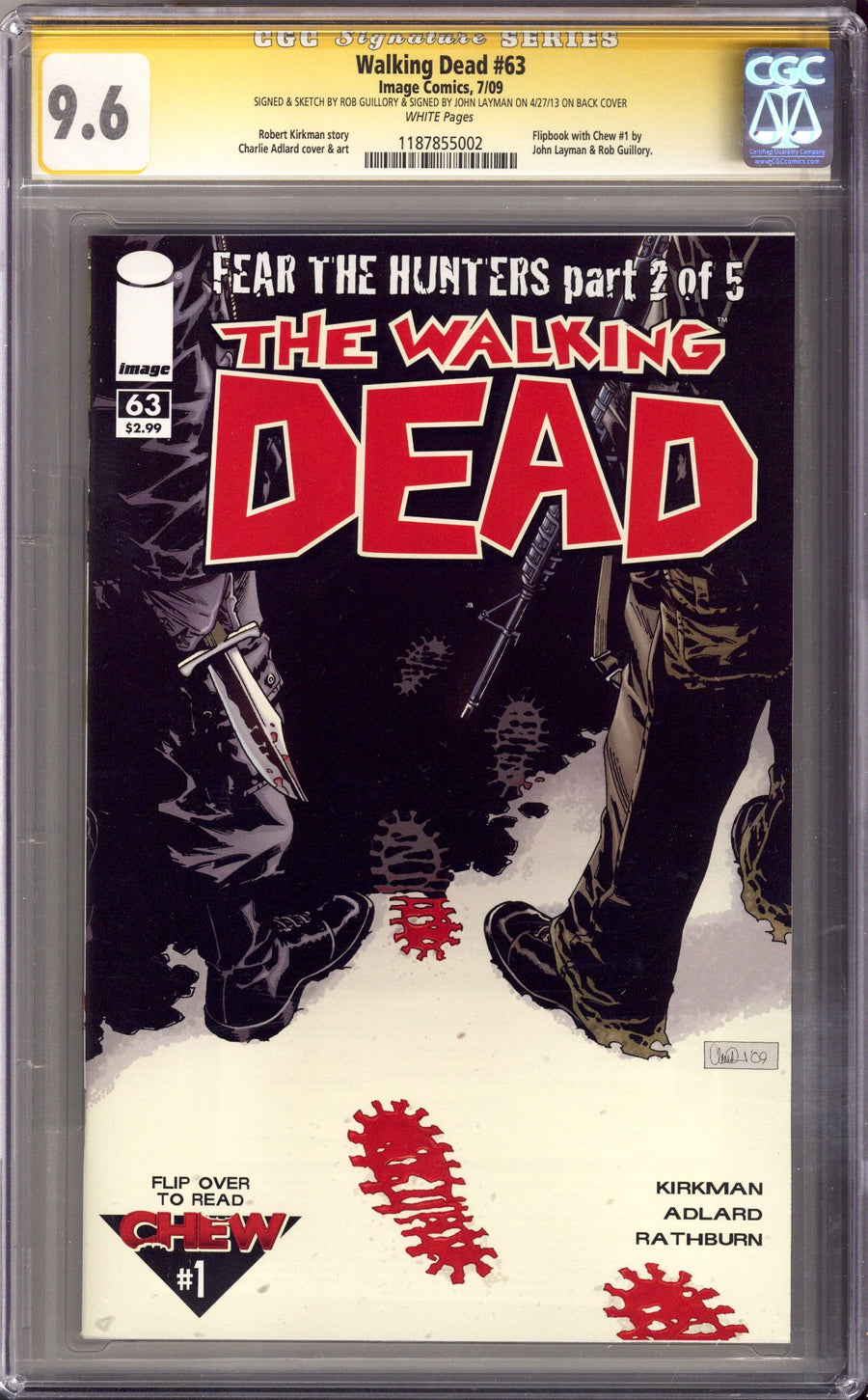 The Walking Dead 63 CGC 9.6 (NM+) (2009) Signed x2 Cover John Layman & Rob Guillory (Sketch) 