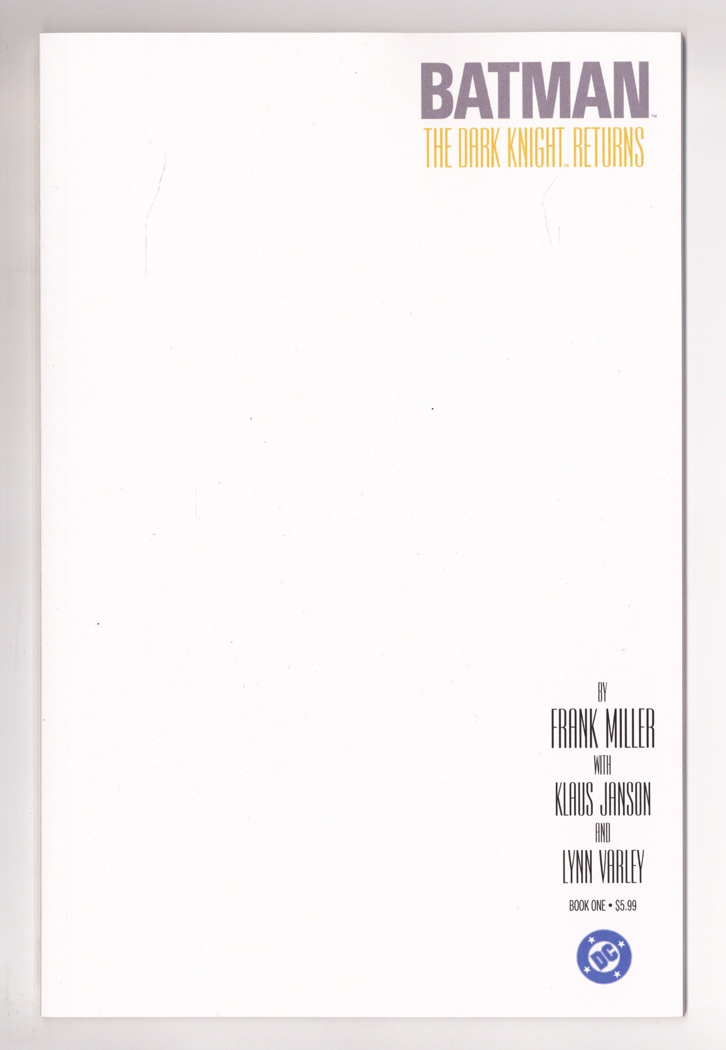 Batman The Dark Knight Returns 1 Facsimile Blank Variant (2025)