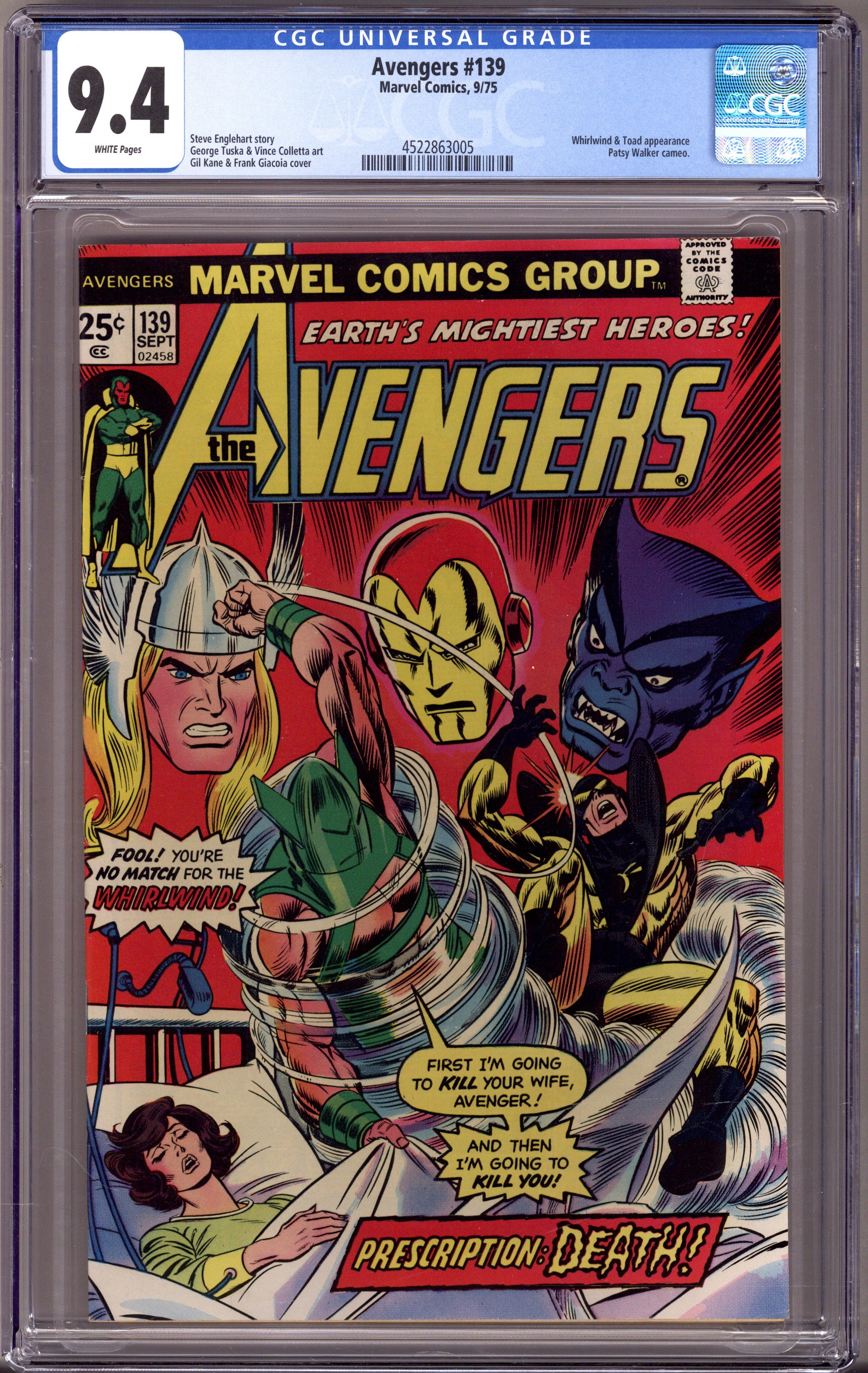The Avengers Vol 1 139 CGC 9.4 (NM) (1975) 