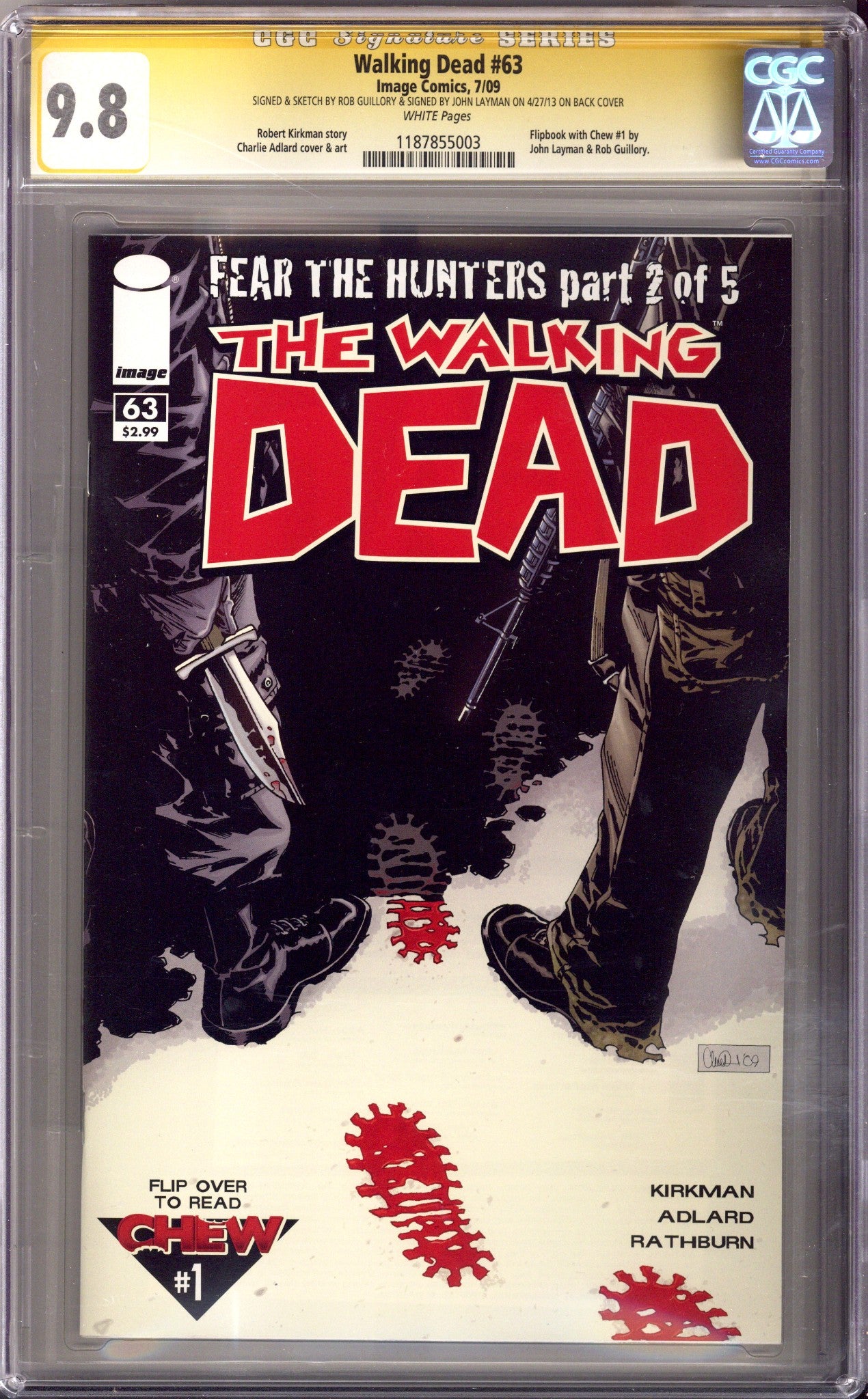 The Walking Dead 63 CGC 9.8 (NM/M) (2009) Signed x2 Cover John Layman & Rob Guillory (Sketch) 