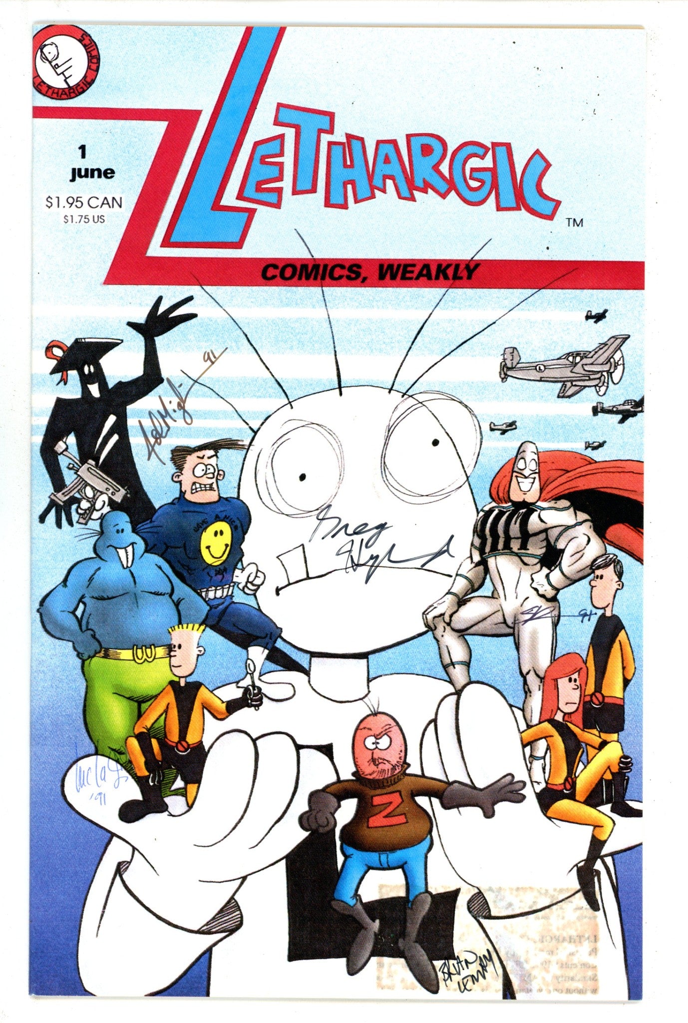 Lethargic Comics, Weakly 1 VG+ (4.5) (1991) Signed x4 Cover 