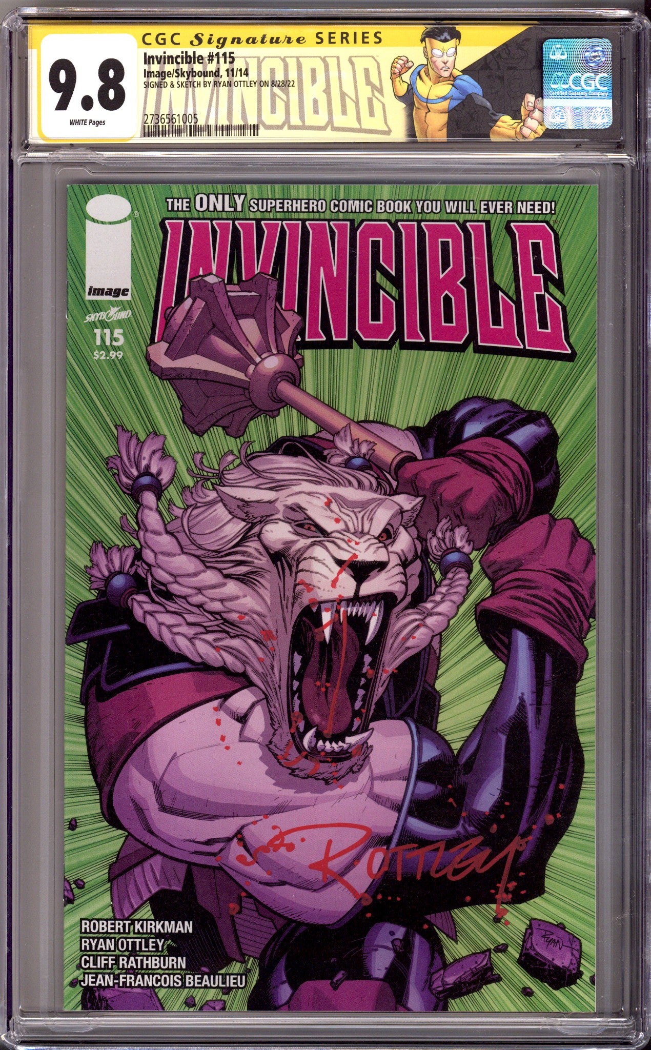 Invincible 115 CGC 9.8 (NM/M) (2014) Signed / Remarked x1 Cover Ryan Ottley 