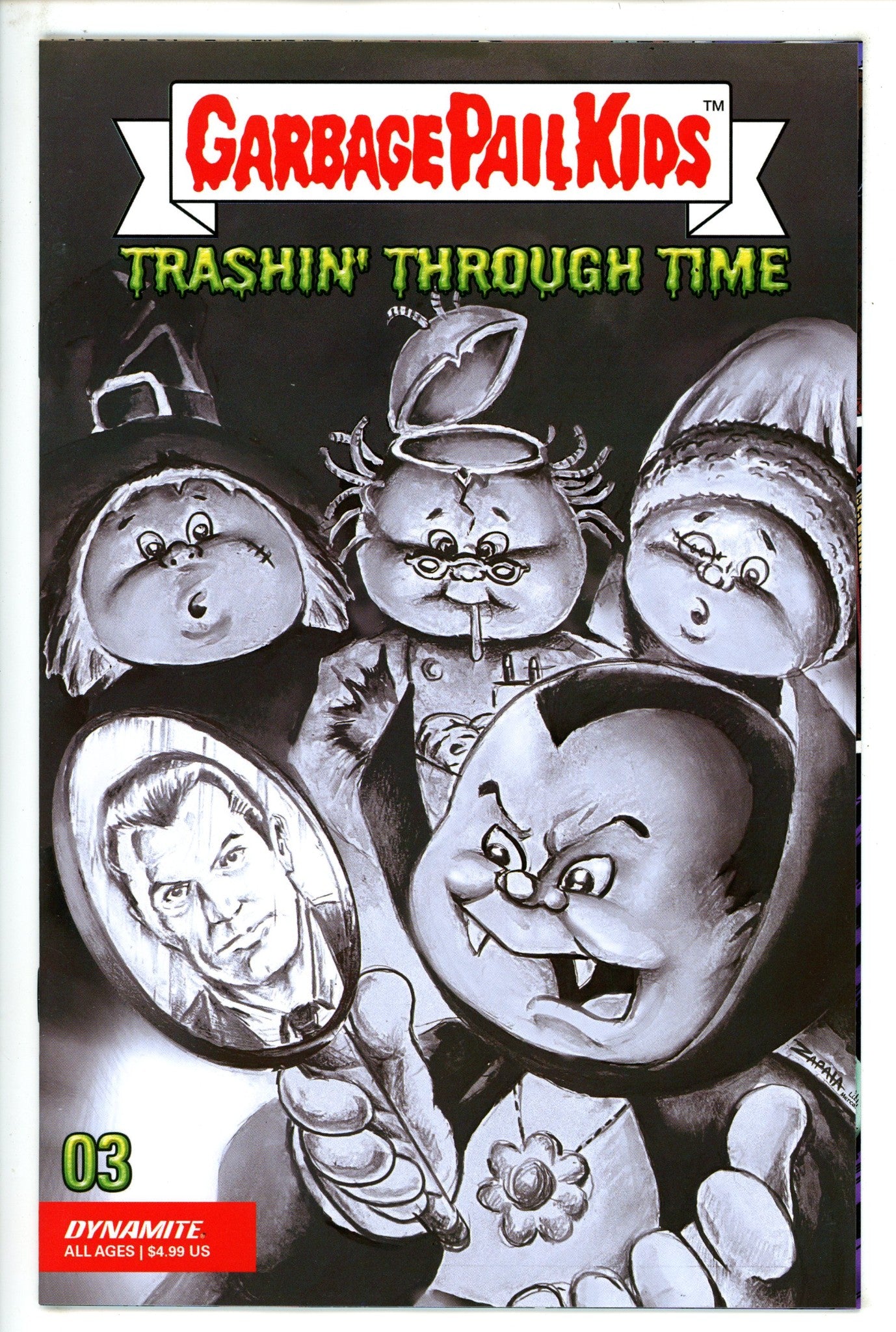 Garbage Pail Kids: Trashin' Through Time 3 NM (9.4) (2023) Zapata B&W Incentive Variant 