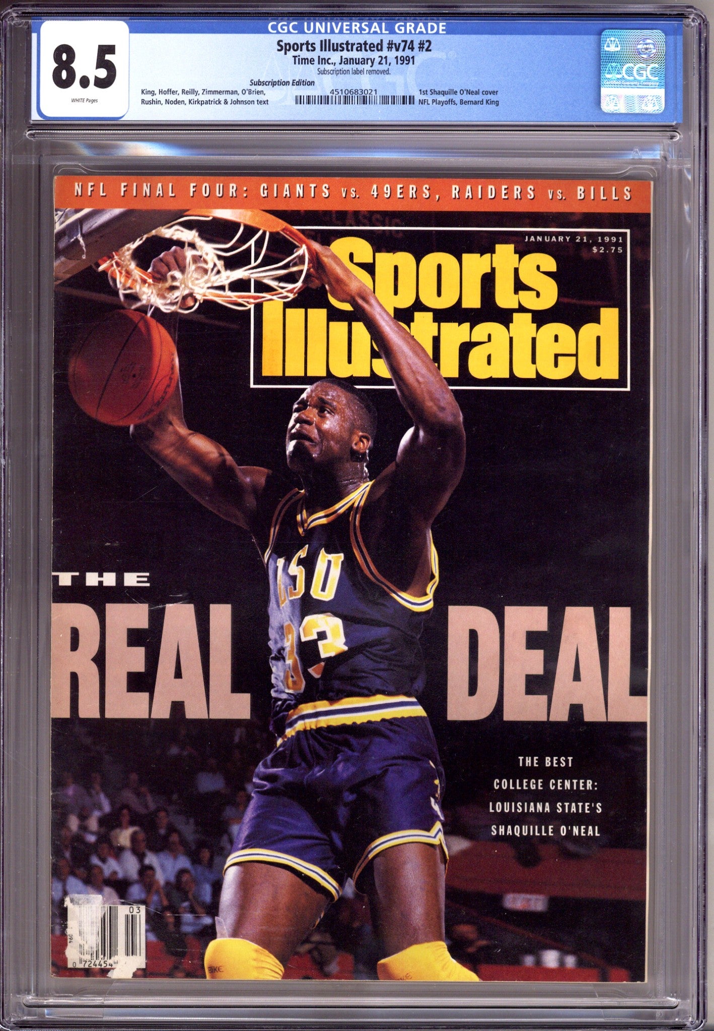 Sports Illustrated Vol 74 2 CGC 8.5 (VF+)   (1991) Subscription   Variant  